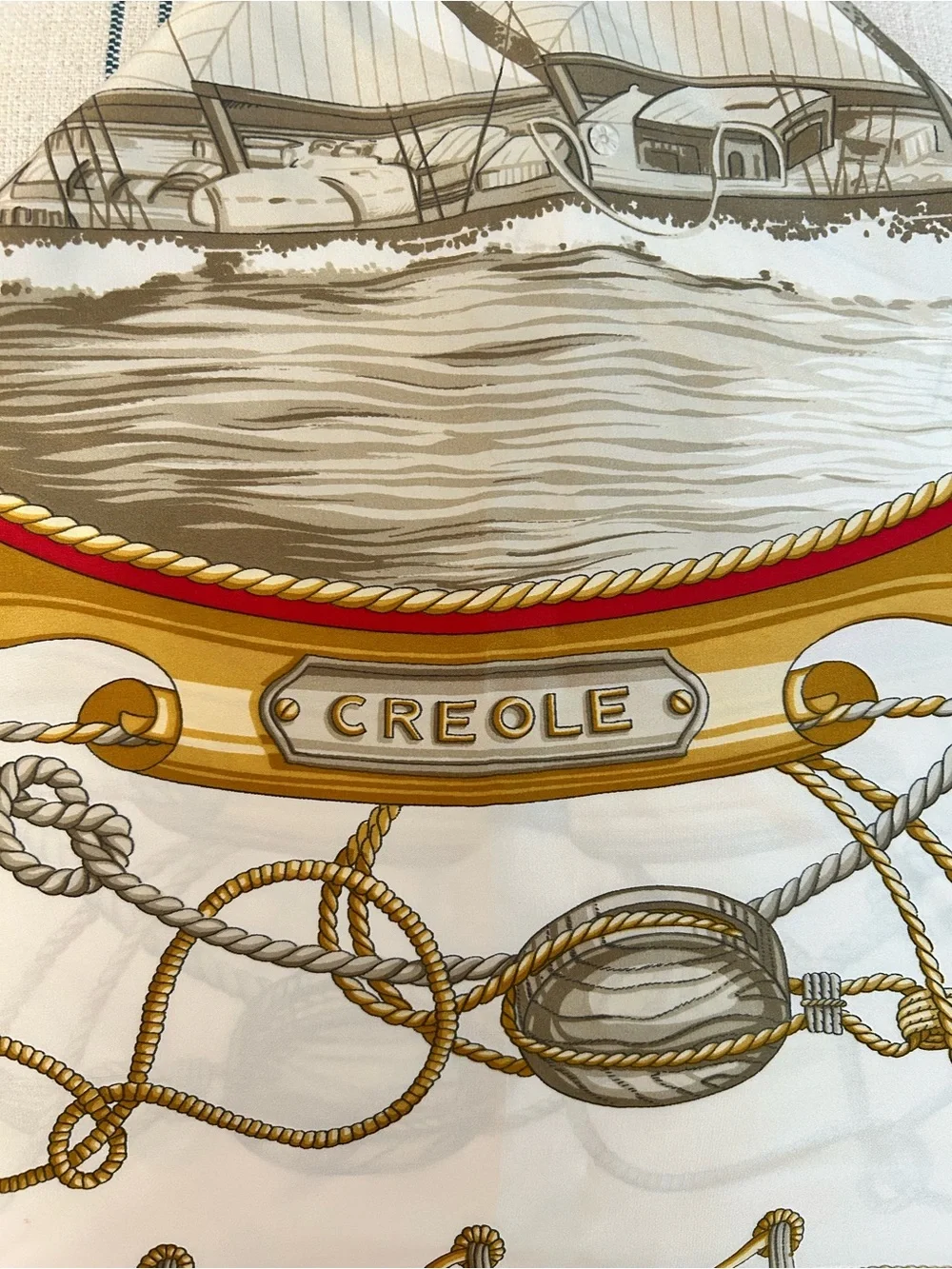 100% Silk Elegant Nautical Scarf in Red and Gold